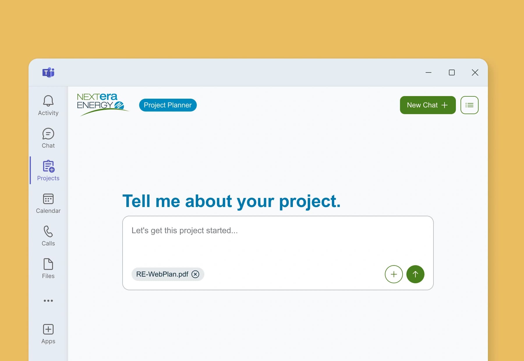 Project intake agent interface for describing a new project